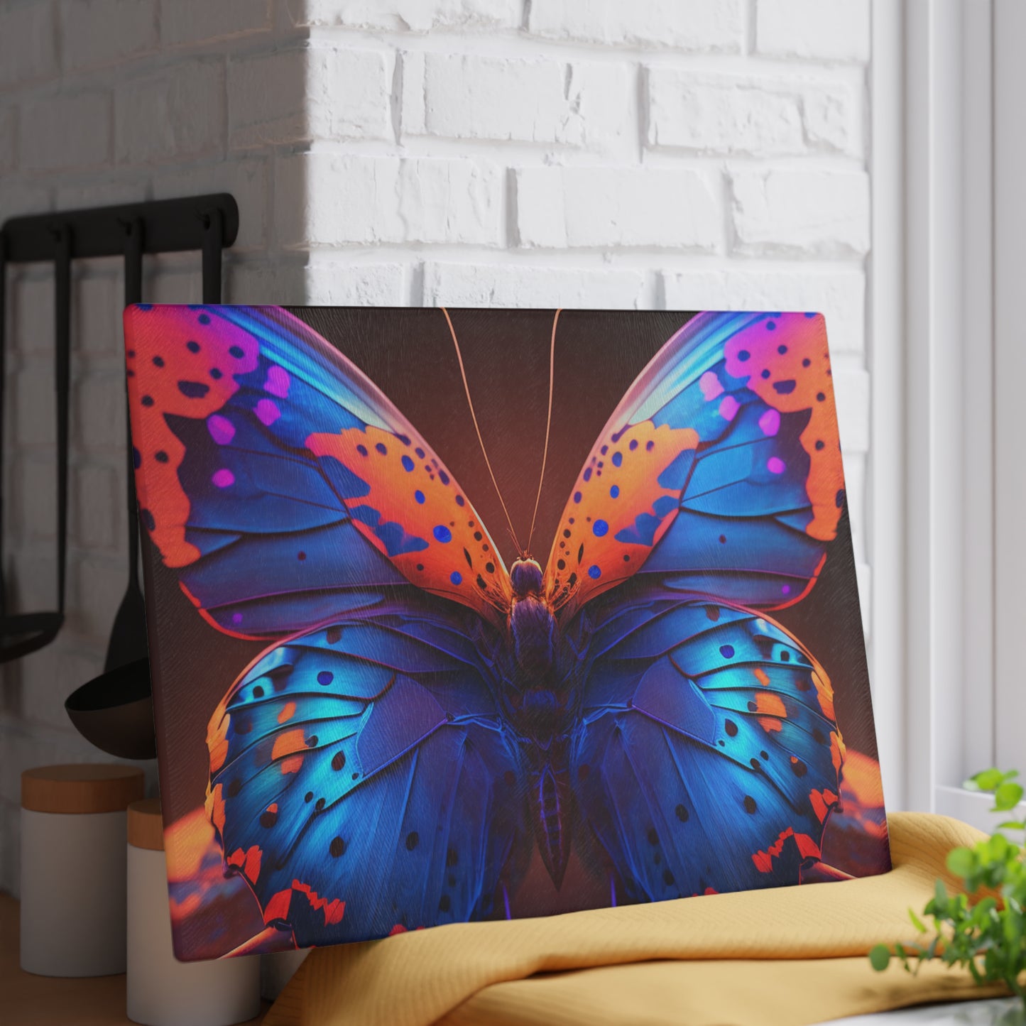 Glass Cutting Board Neon Butterfly Macro 3