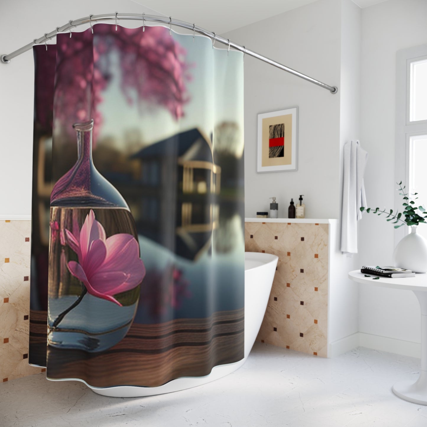 Polyester Shower Curtain Magnolia in a Glass vase 2