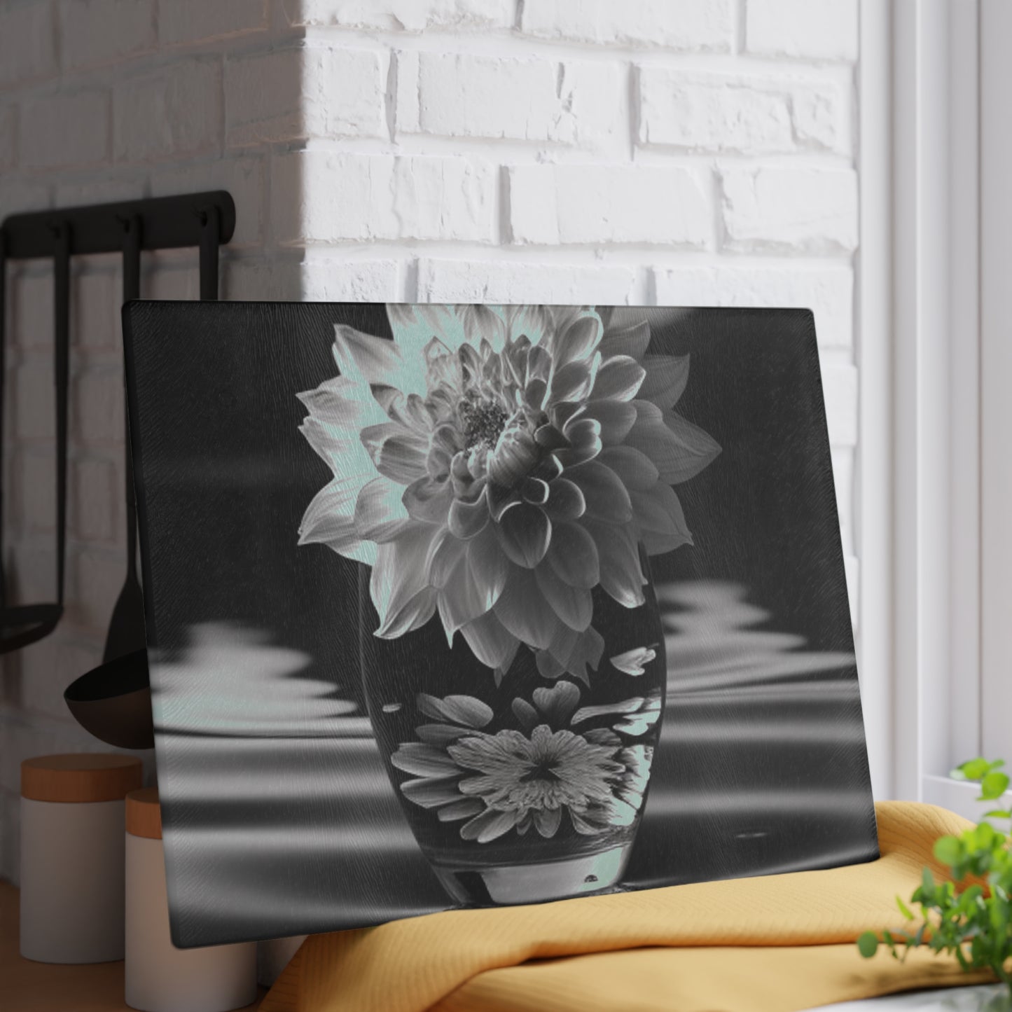 Glass Cutting Board White Dahlia 4