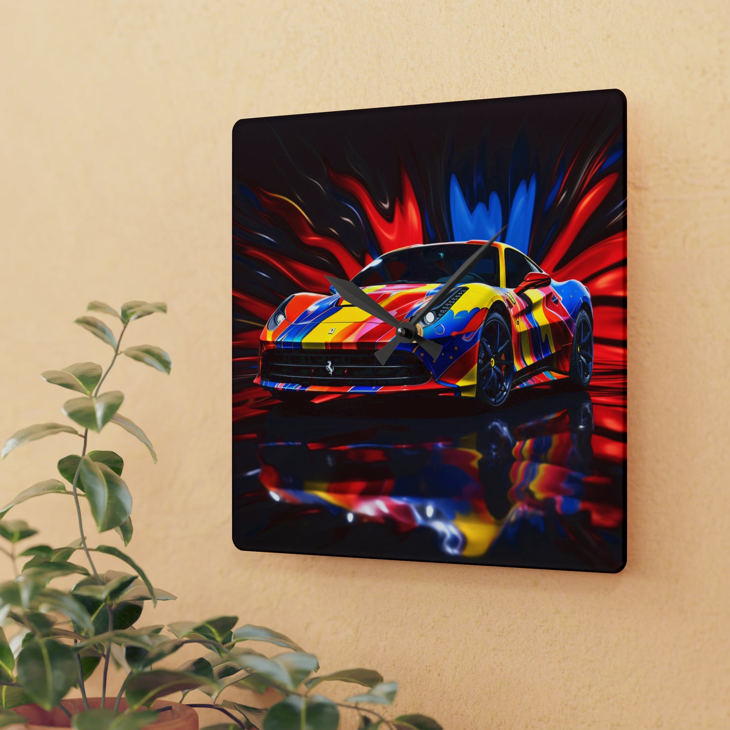 Acrylic Wall Clock Hyper Colorfull Ferrari 1