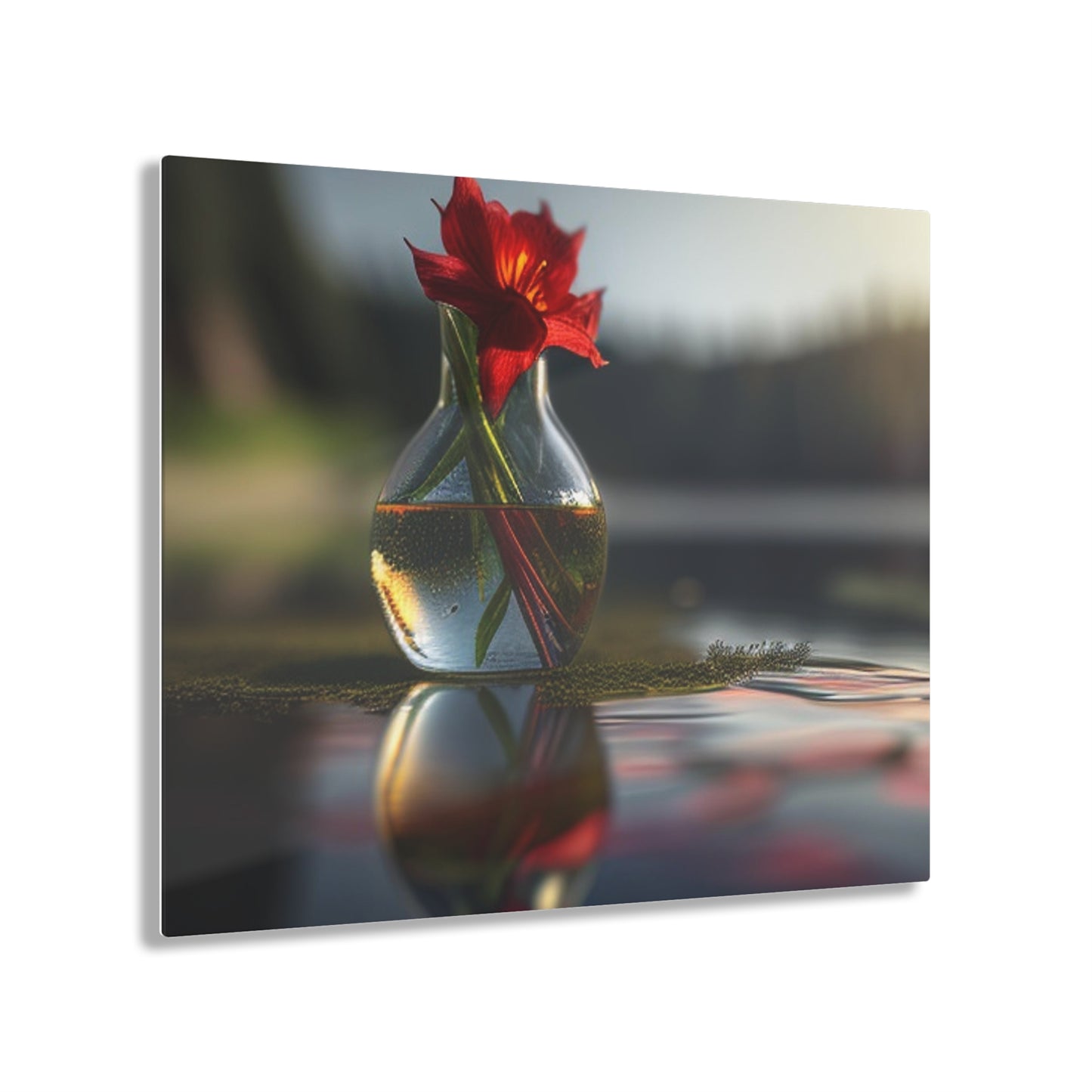 Acrylic Prints Red Lily in a Glass vase 3