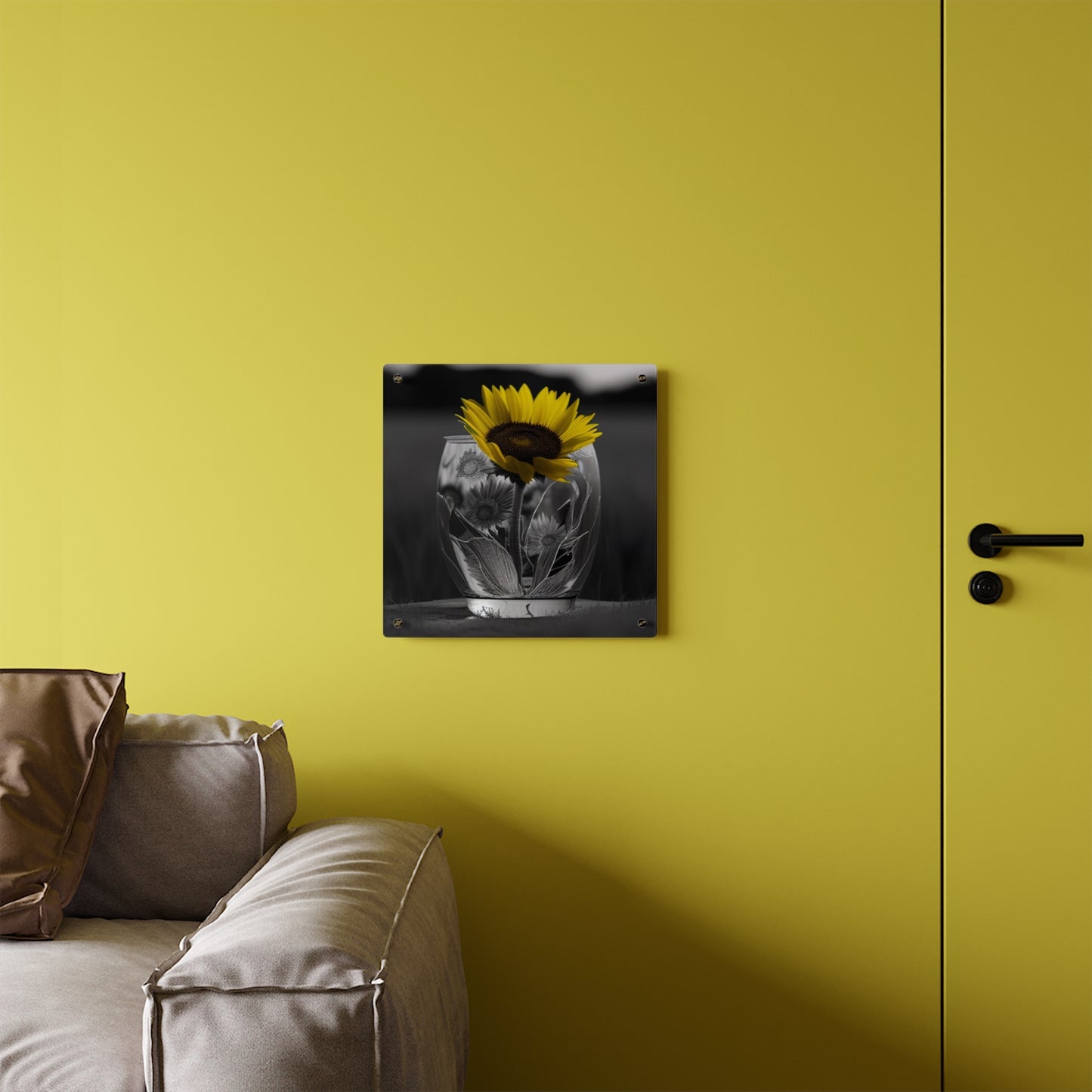 Acrylic Wall Art Panels Yellw Sunflower in a vase 1