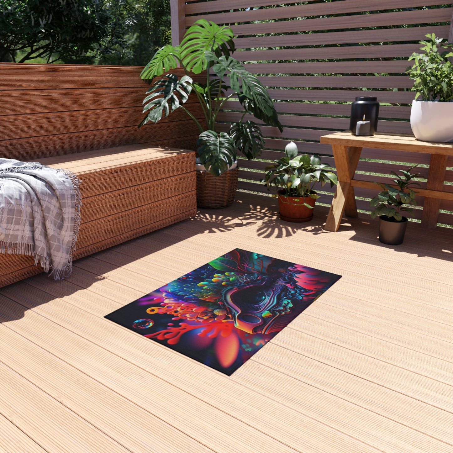 Outdoor Rug  Florescent Skull Death 2