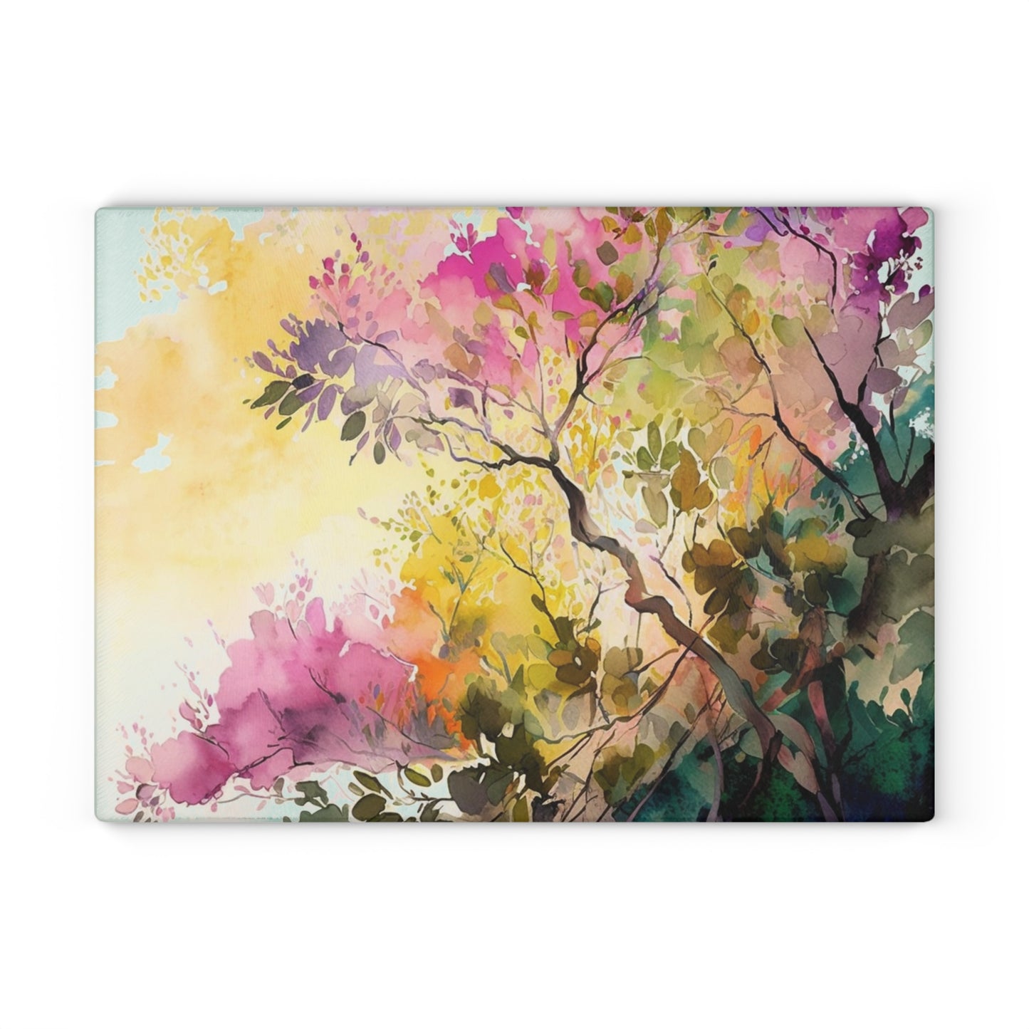 Glass Cutting Board Mother Nature Bright Spring Colors Realistic Watercolor 2