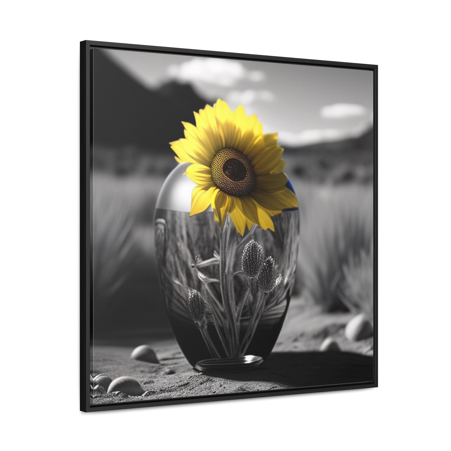 Gallery Canvas Wraps, Square Frame Yellw Sunflower in a vase 3