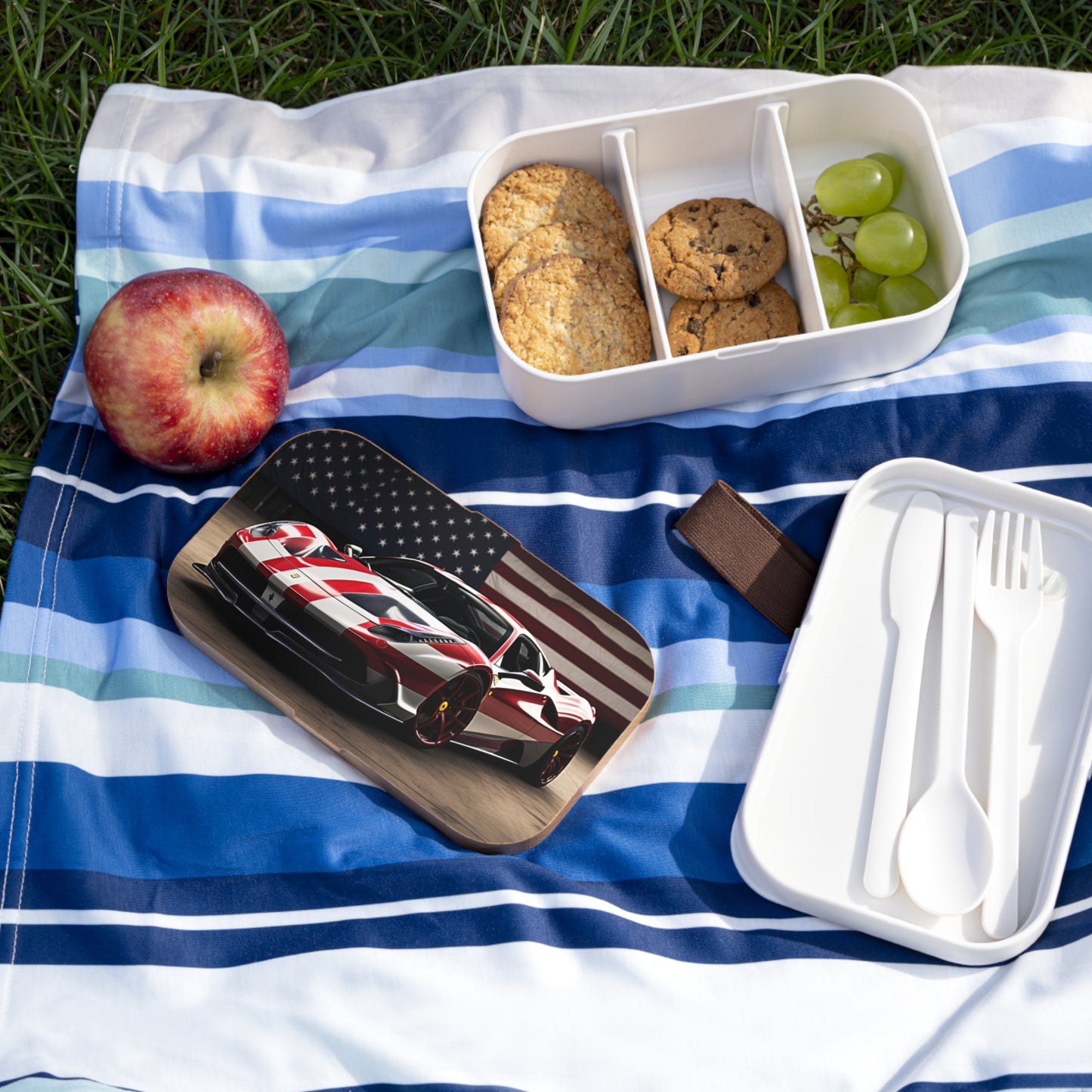 Bento Lunch Box American Flag Background Ferrari 2