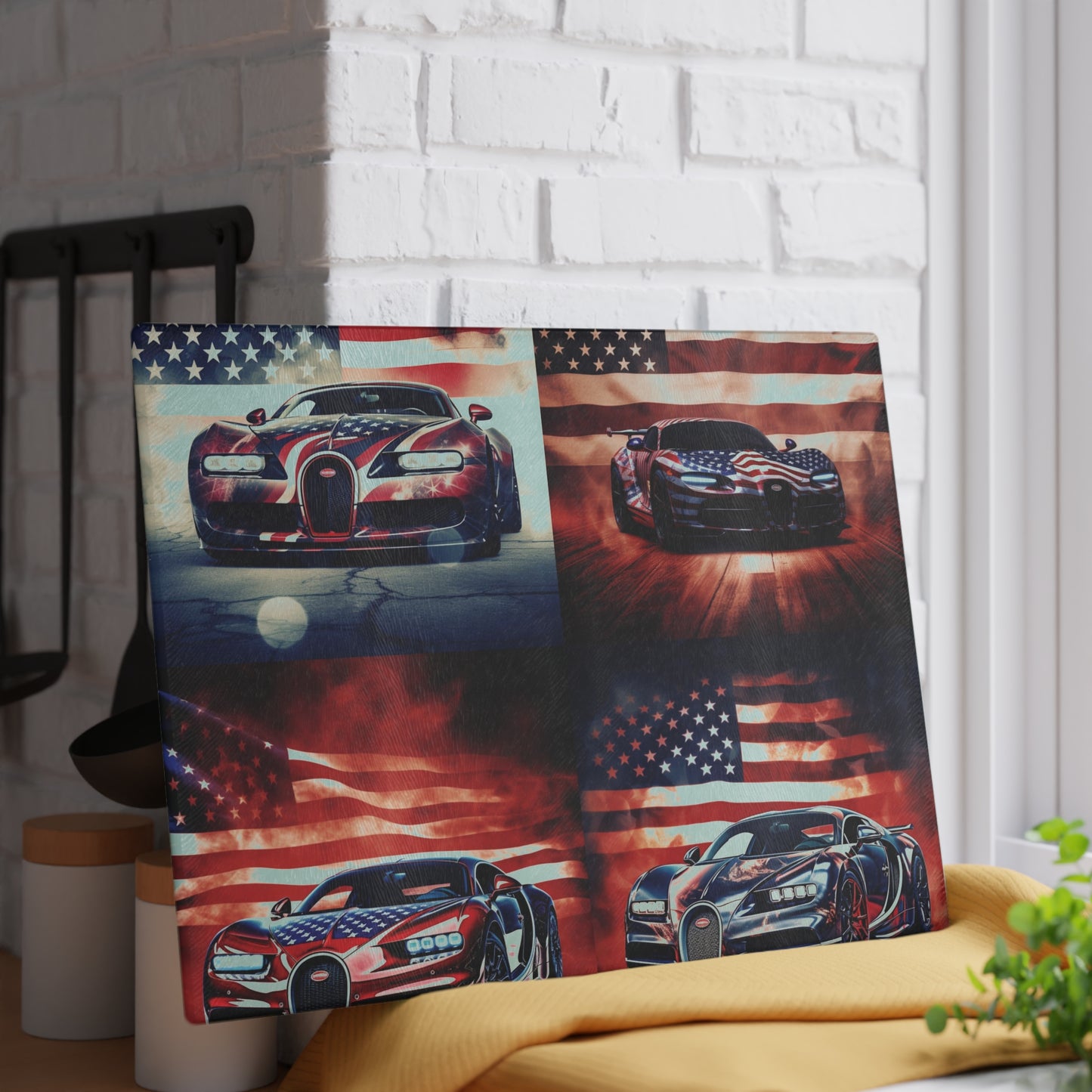 Glass Cutting Board Abstract American Flag Background Bugatti 5