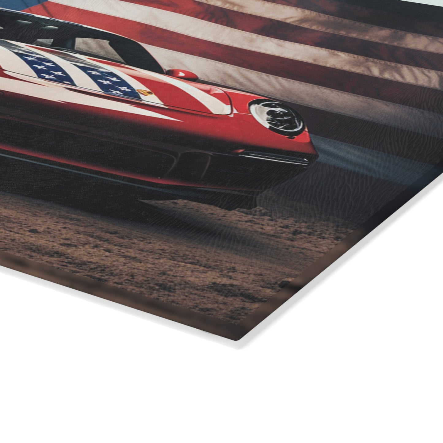 Glass Cutting Board American Flag Background Porsche 3