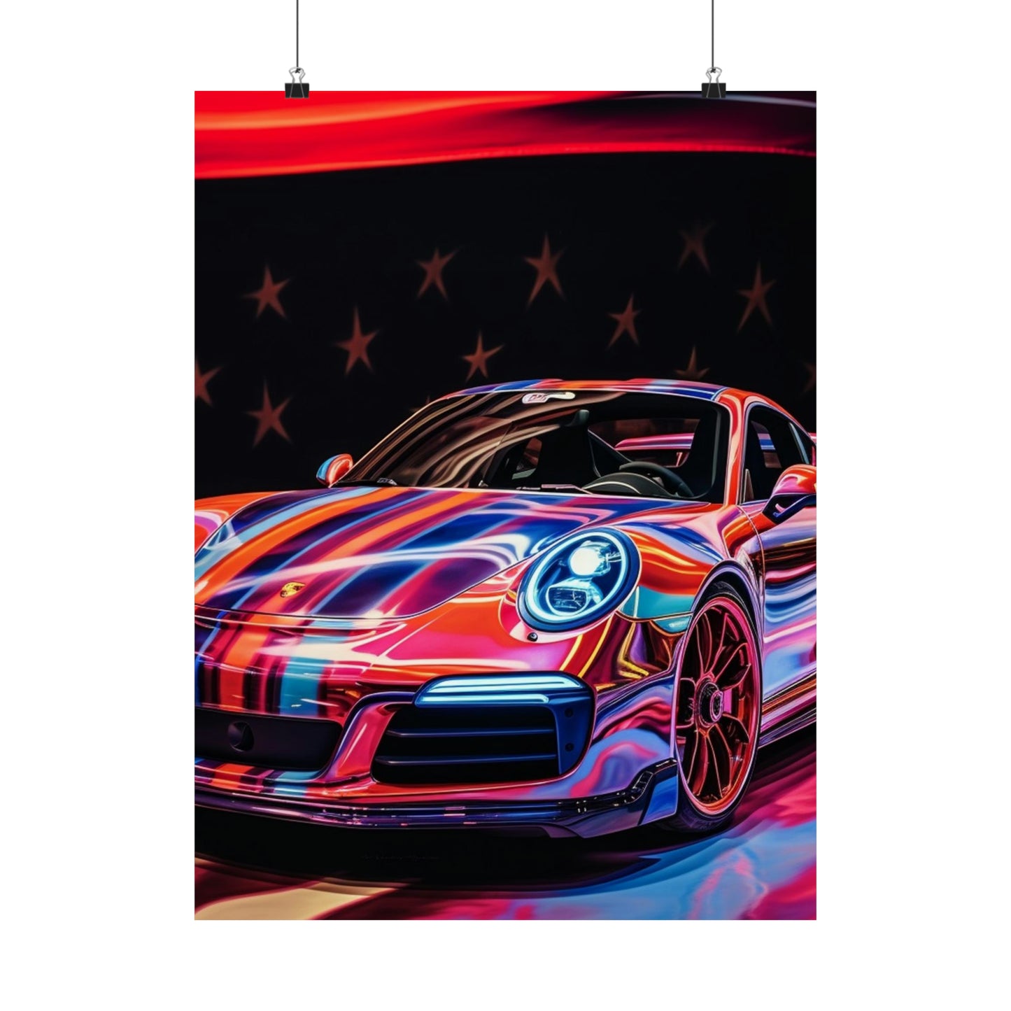 Premium Matte Vertical Posters American Flag Colored Porsche 2