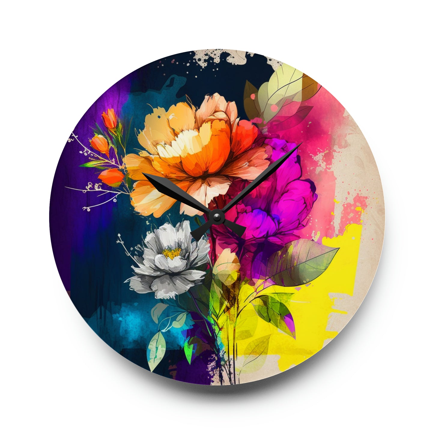 Acrylic Wall Clock Bright Spring Flowers 4