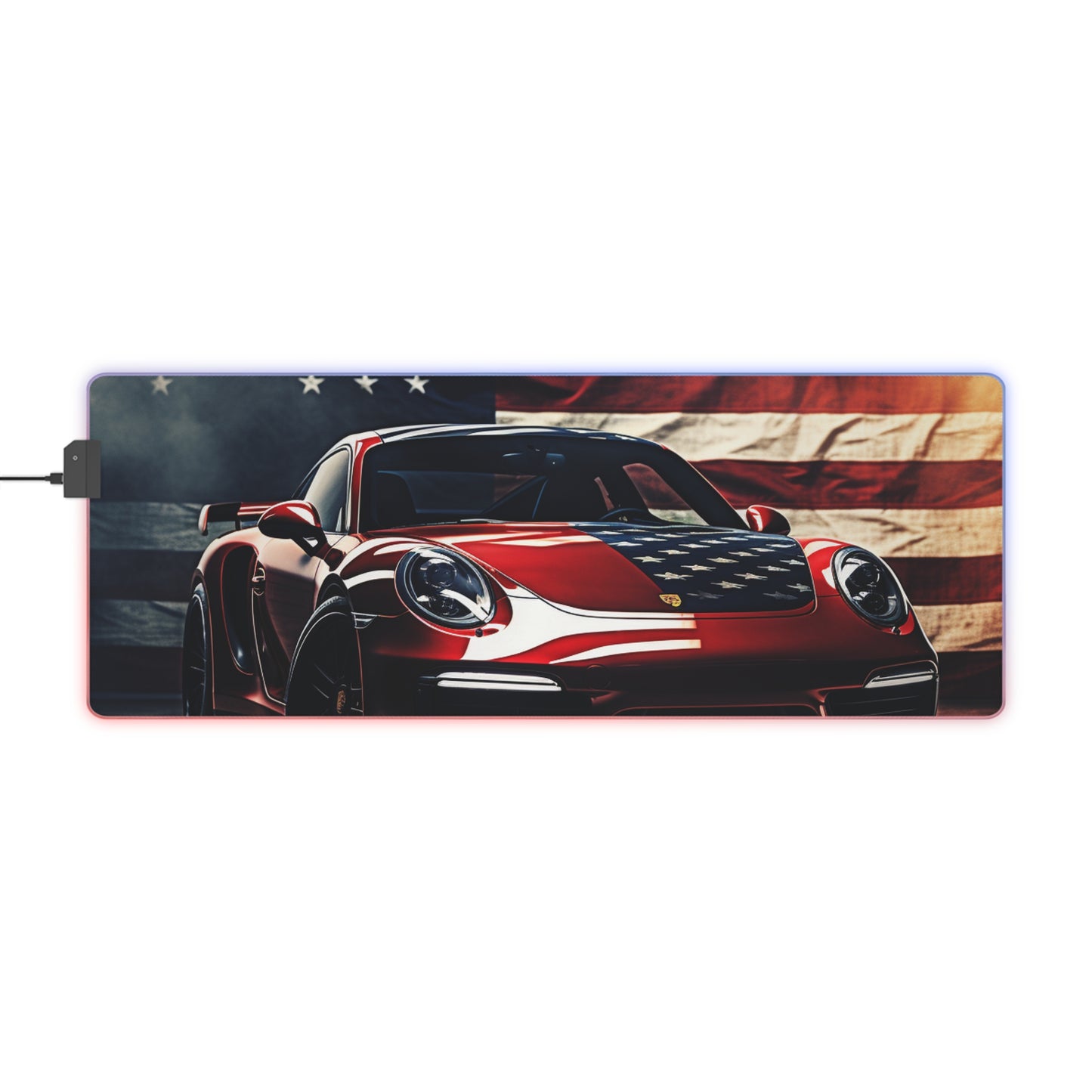 LED Gaming Mouse Pad American Flag Background Porsche 2