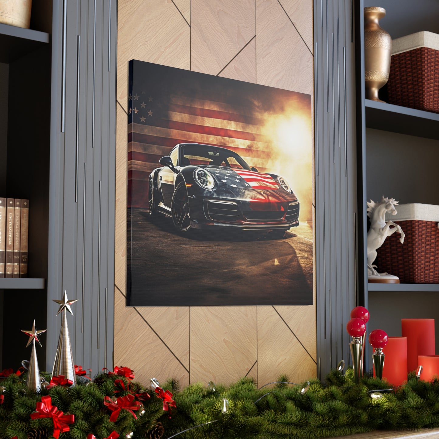 Canvas Gallery Wraps Abstract American Flag Background Porsche 1