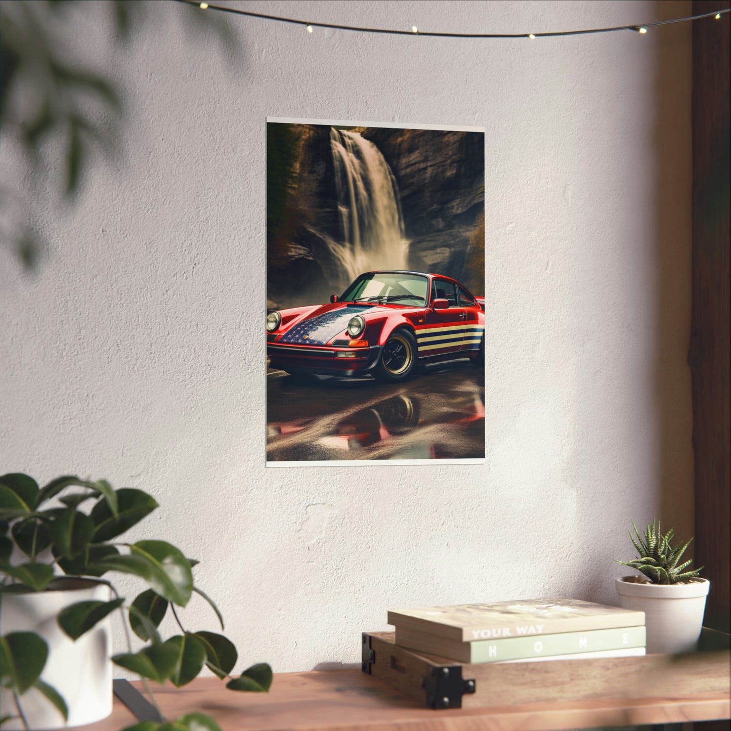 Premium Matte Vertical Posters American Flag Porsche Abstract 1