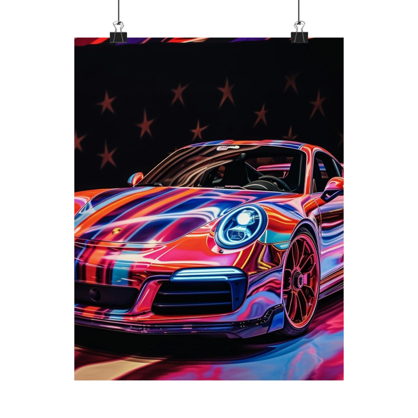 Premium Matte Vertical Posters American Flag Colored Porsche 4