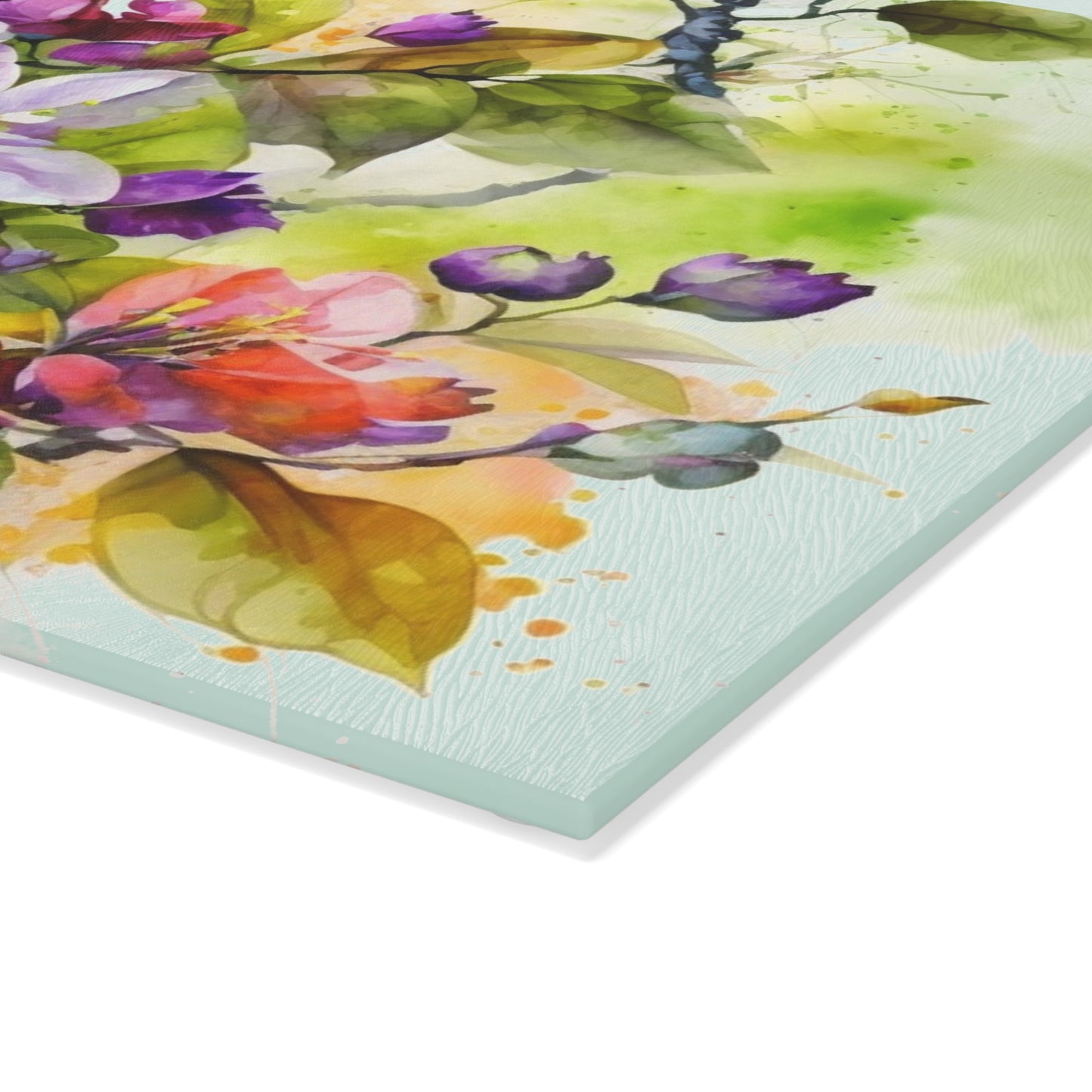 Glass Cutting Board Mother Nature Bright Spring Colors Realistic Watercolor 4