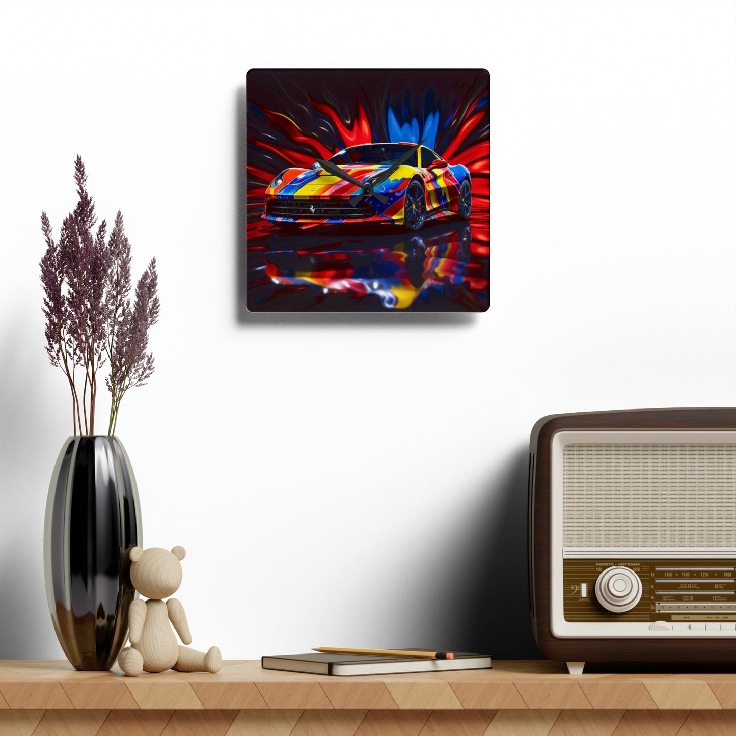 Acrylic Wall Clock Hyper Colorfull Ferrari 1