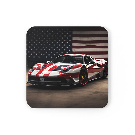 Corkwood Coaster Set American Flag Background Ferrari 2