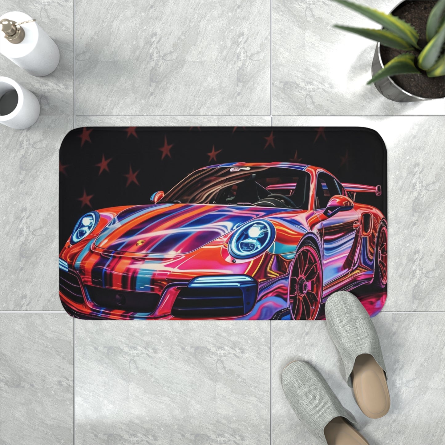 Memory Foam Bath Mat American Flag Colored Porsche 4