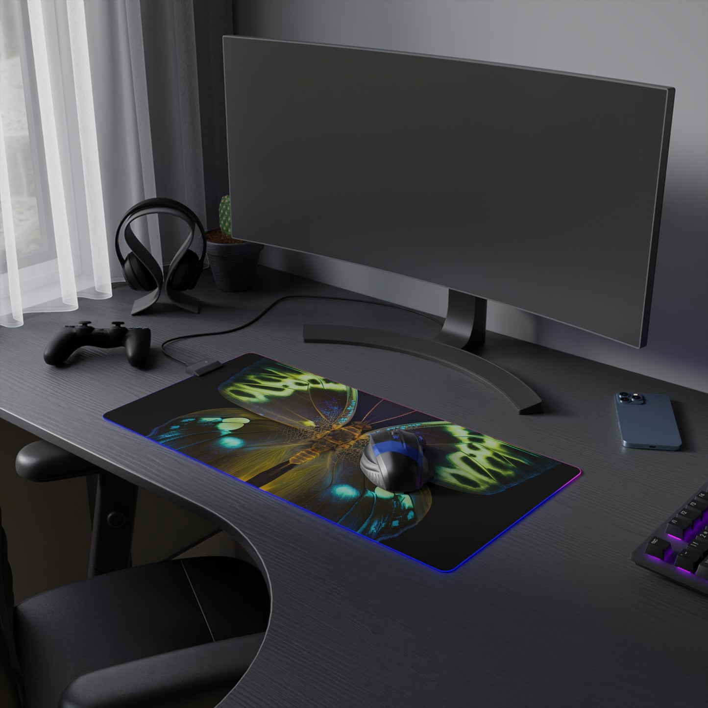 LED Gaming Mouse Pad Neon Hue Butterfly 1