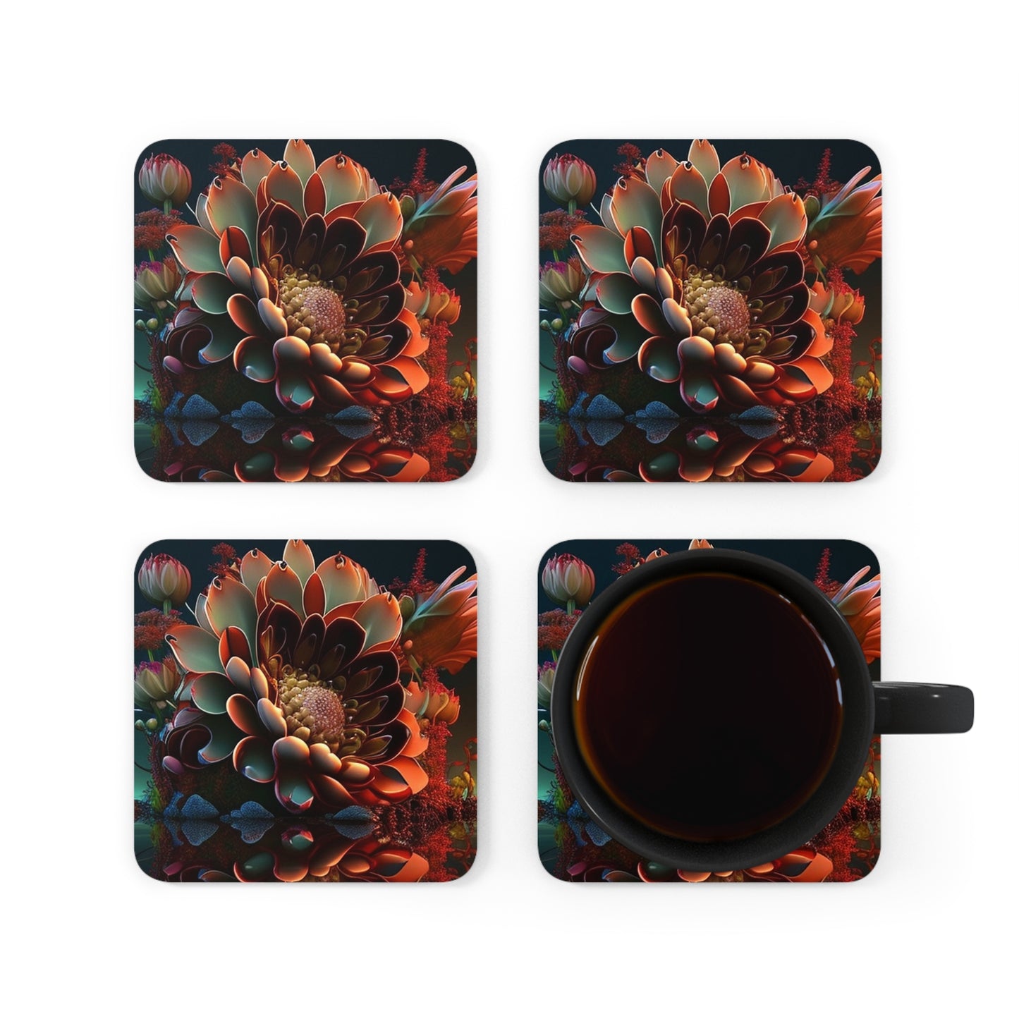 Corkwood Coaster Set Flower Arangment 4