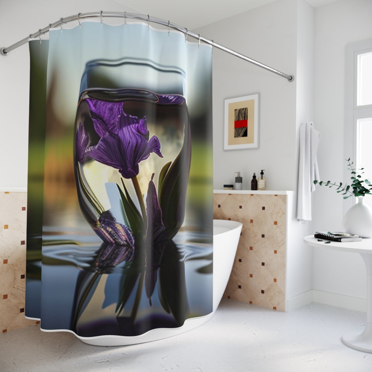 Polyester Shower Curtain Purple Iris in a vase 3