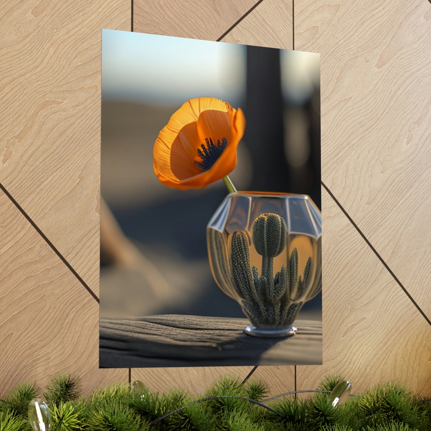 Premium Matte Vertical Posters Orange Poppy in a Vase 2