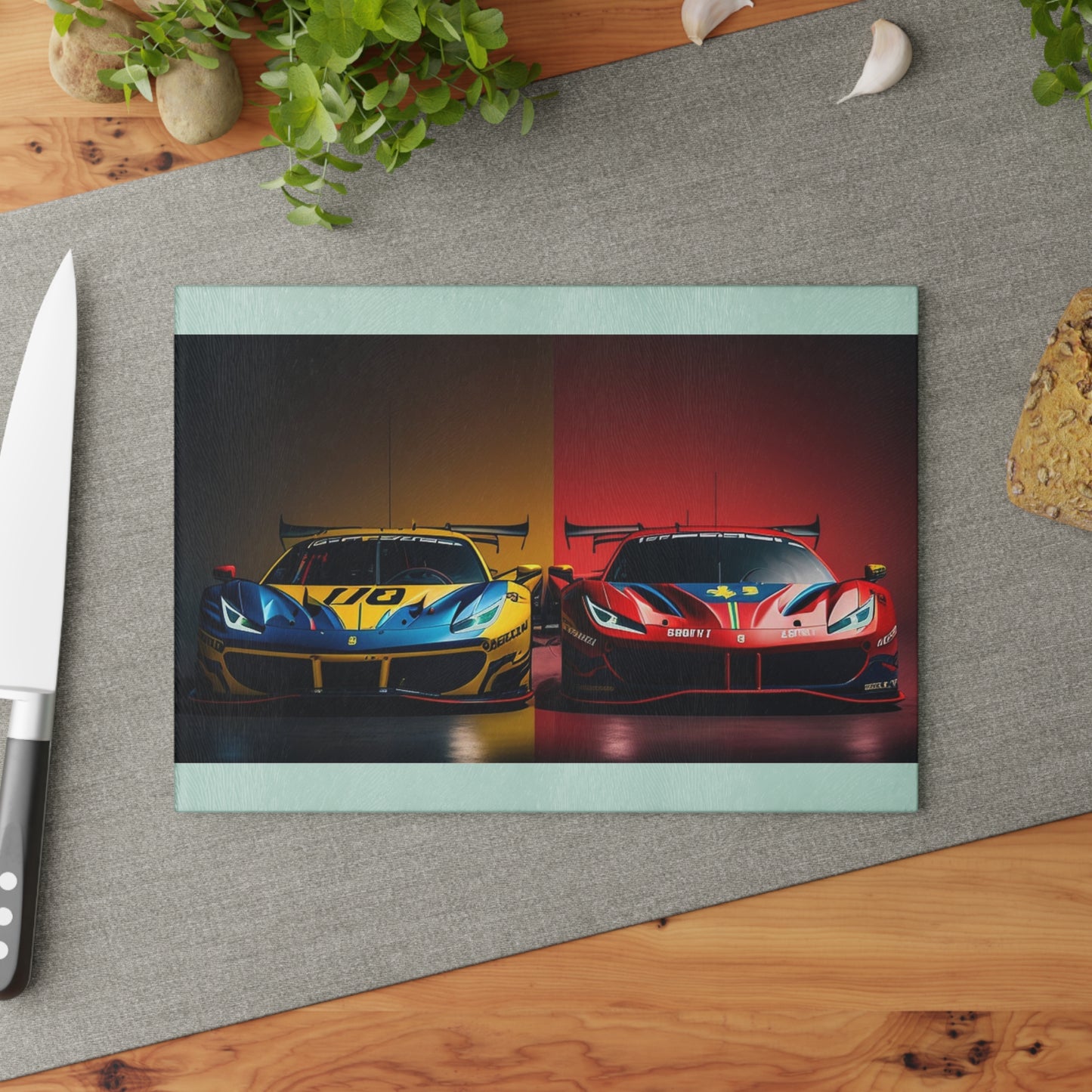 Glass Cutting Board Ferrari Red Blue 3