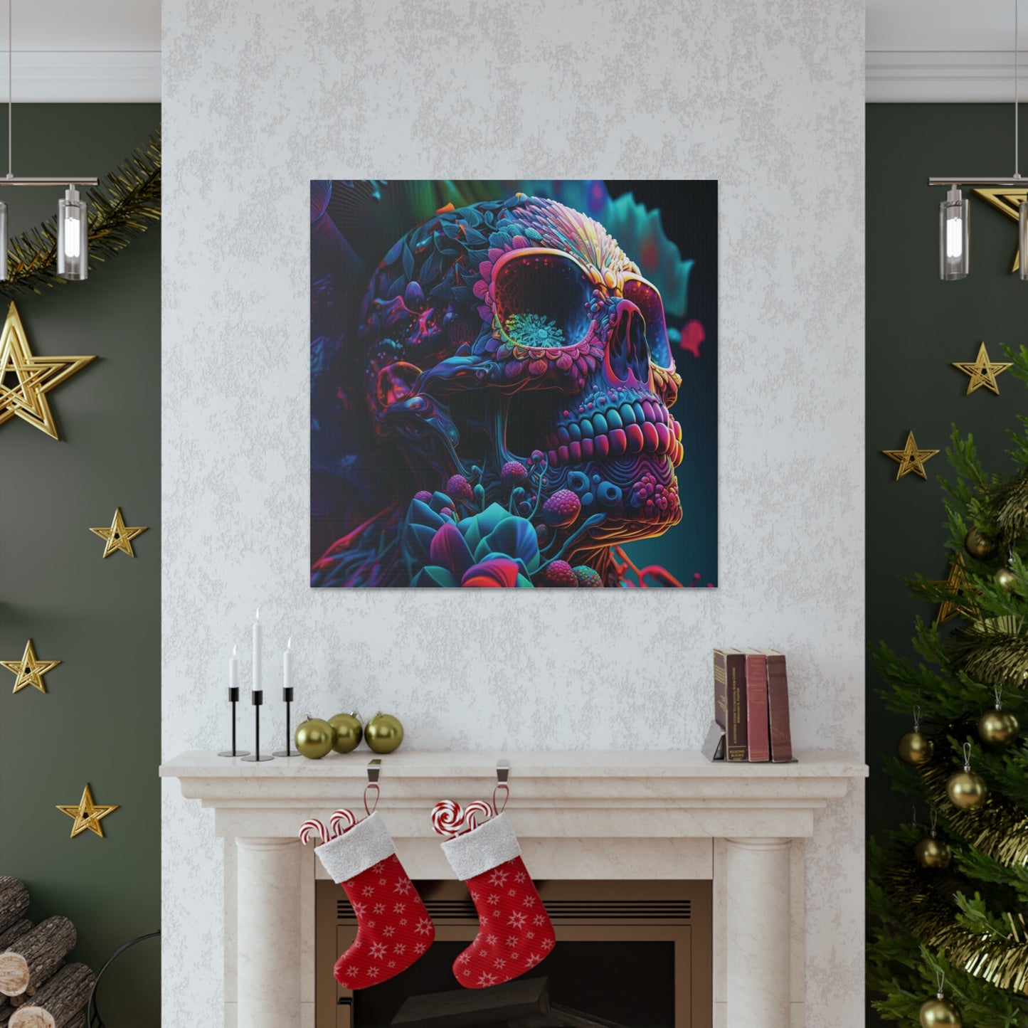 Canvas Gallery Wraps Florescent Skull Death 3