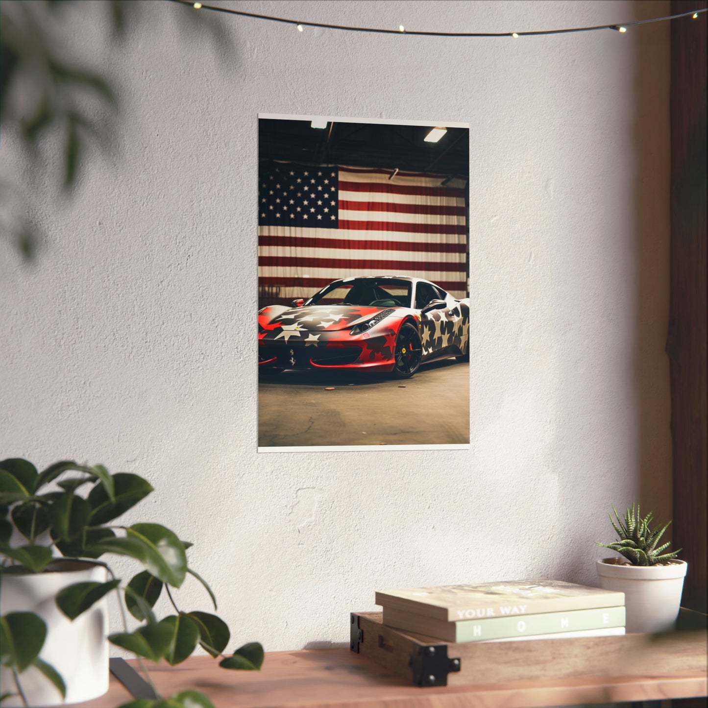 Premium Matte Vertical Posters American Flag Farrari 1