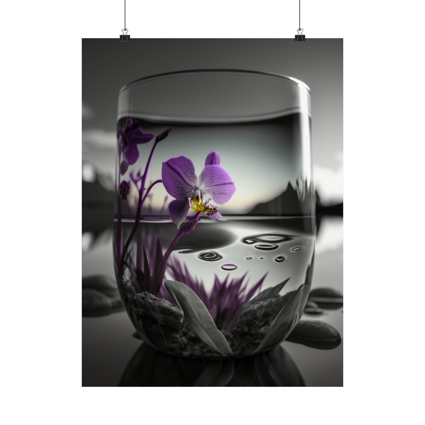 Premium Matte Vertical Posters Purple Orchid Glass vase 2