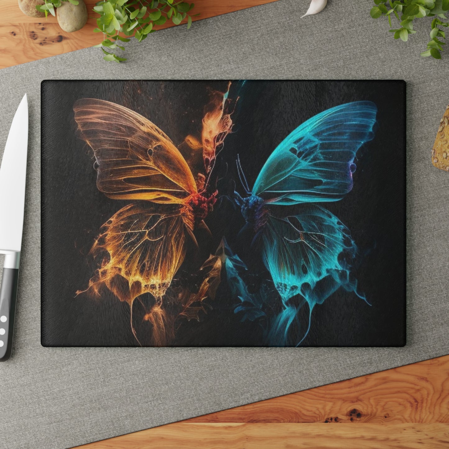 Glass Cutting Board Neon Glo Butterfly 4