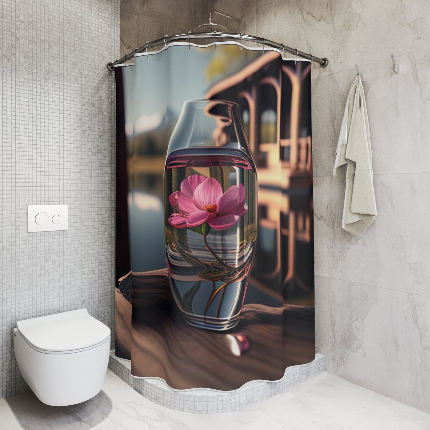 Polyester Shower Curtain Pink Magnolia 3