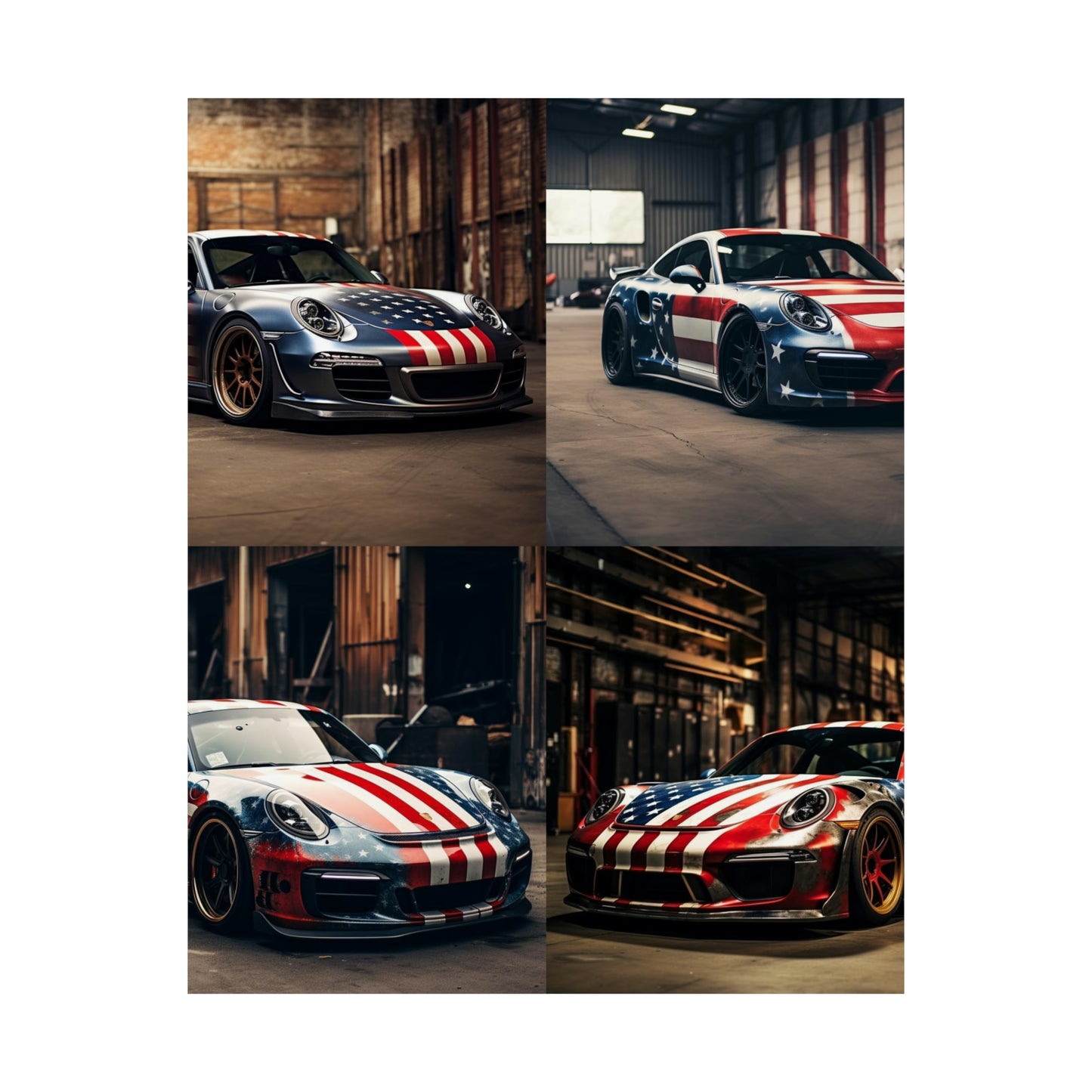 Premium Matte Vertical Posters American Flag Porsche 5