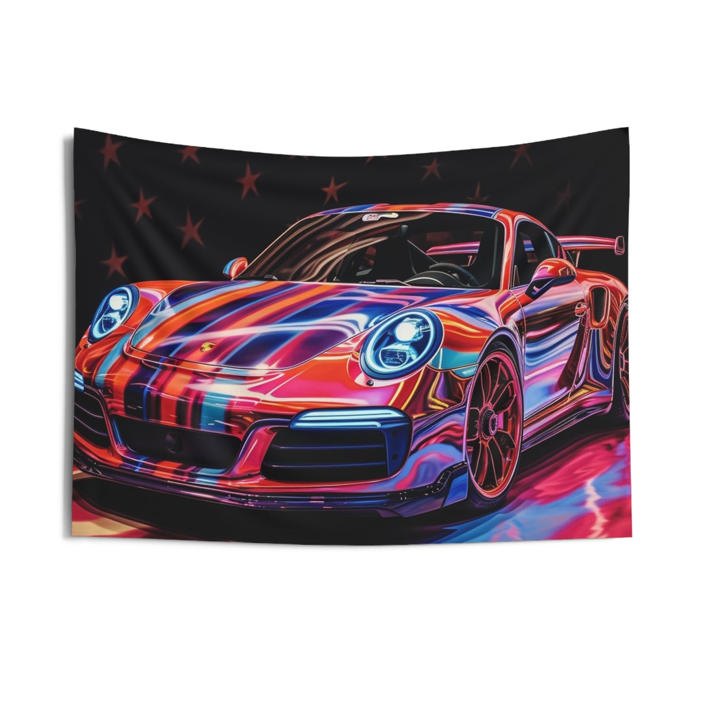 Indoor Wall Tapestries American Flag Colored Porsche 3