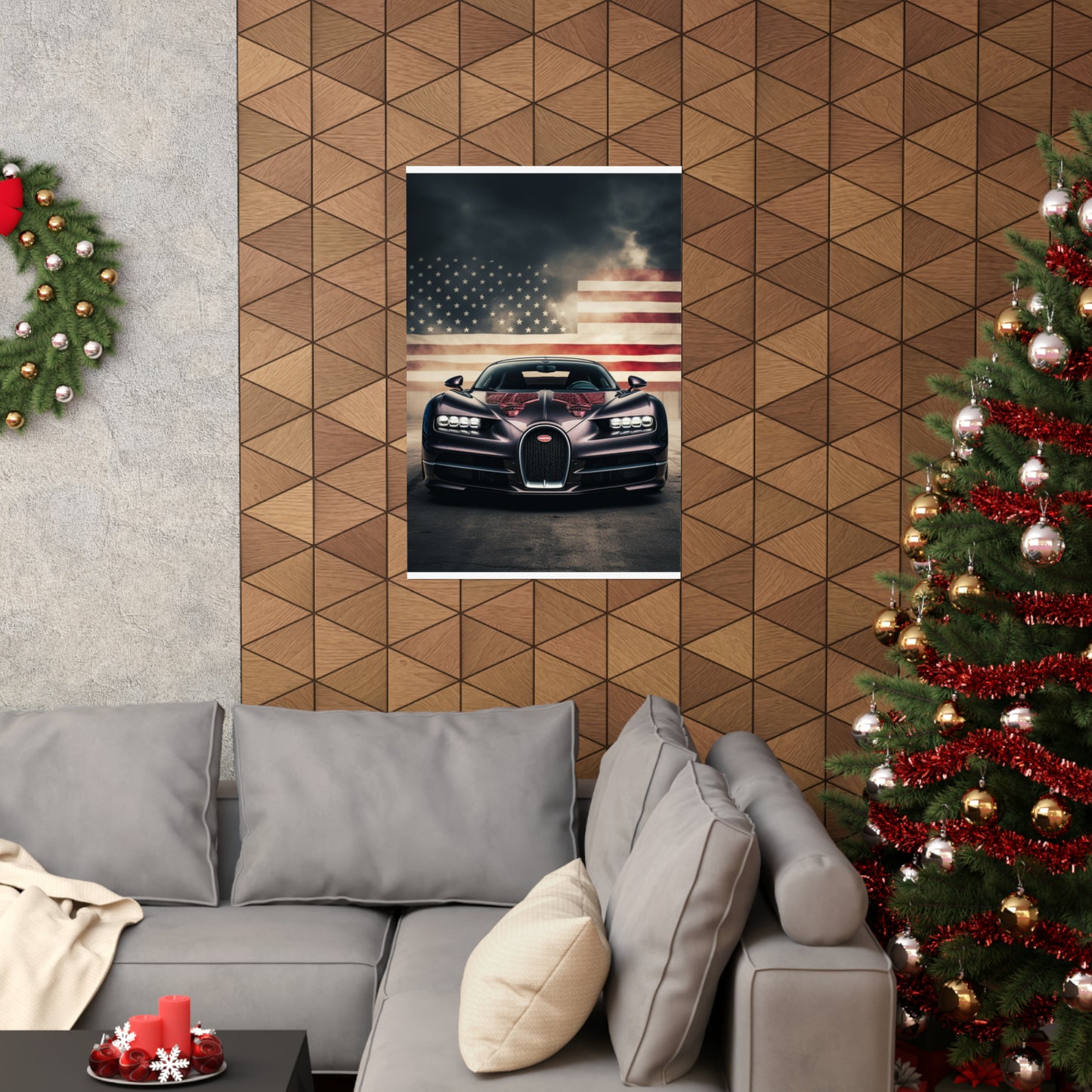 Premium Matte Vertical Posters American Flag Background Bugatti 2