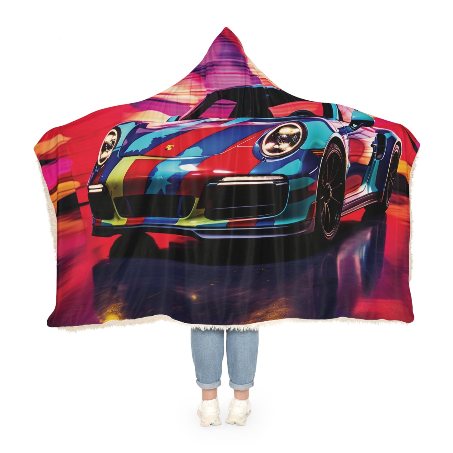 Snuggle Hooded Blanket Macro American Flag Porsche 1