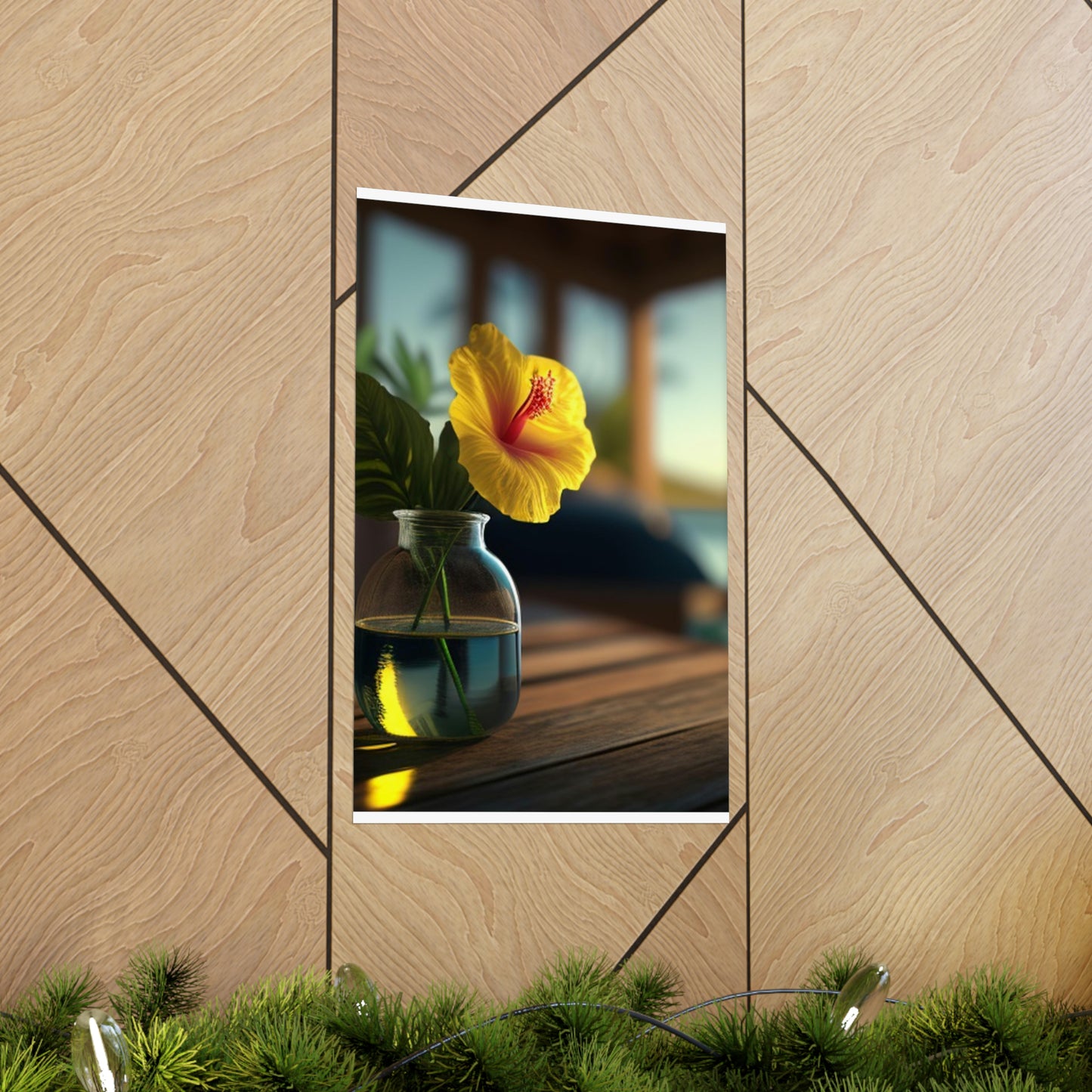 Premium Matte Vertical Posters Yellow Hibiscus Wood 2