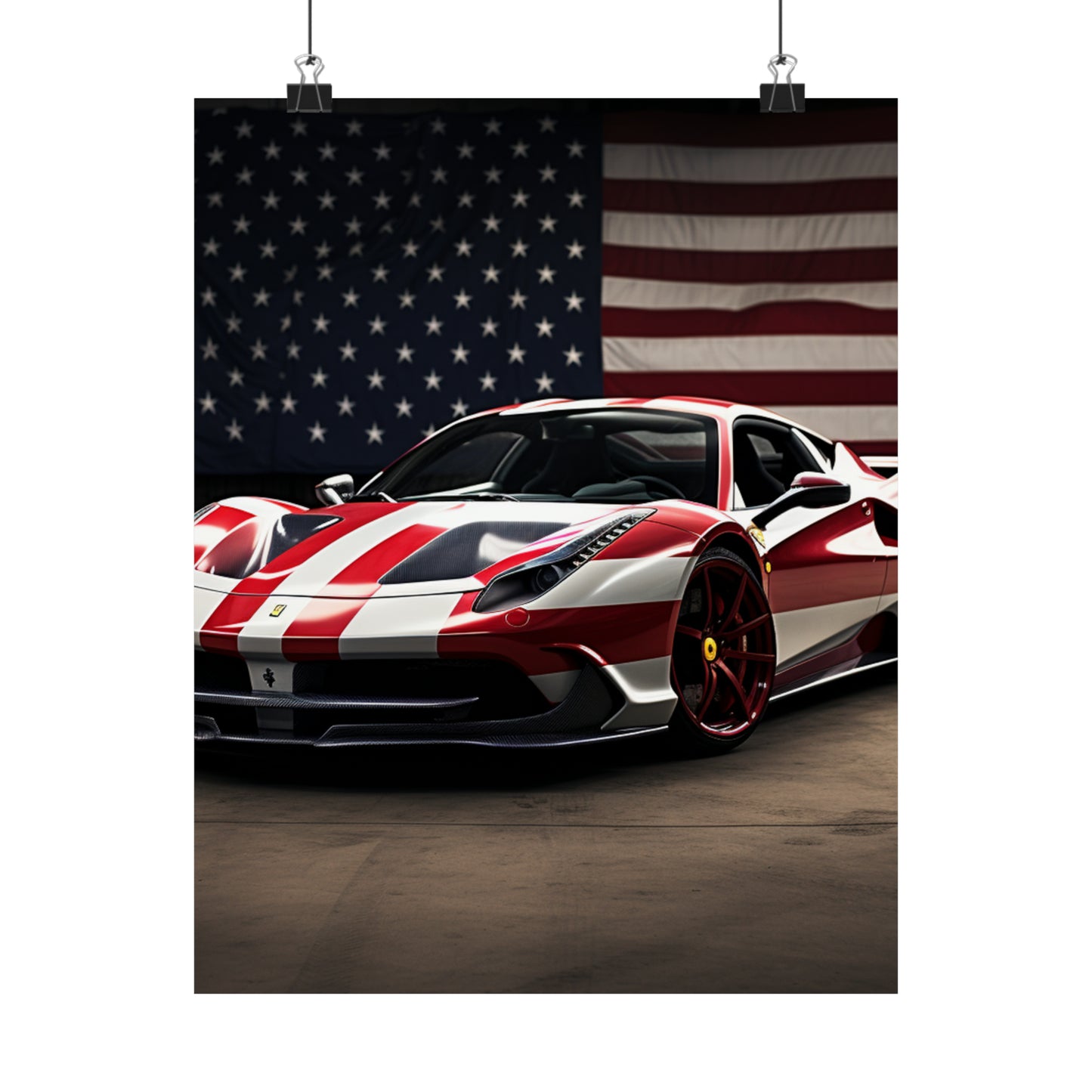 Premium Matte Vertical Posters American Flag Background Ferrari 2