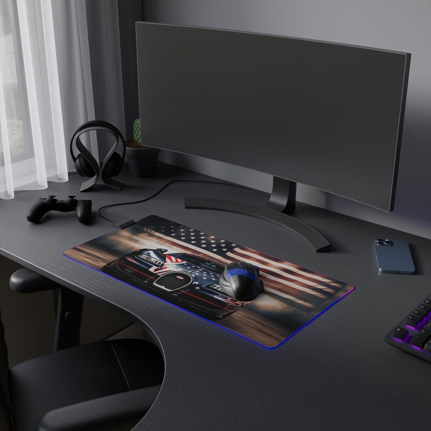 LED Gaming Mouse Pad Bugatti American Flag 2