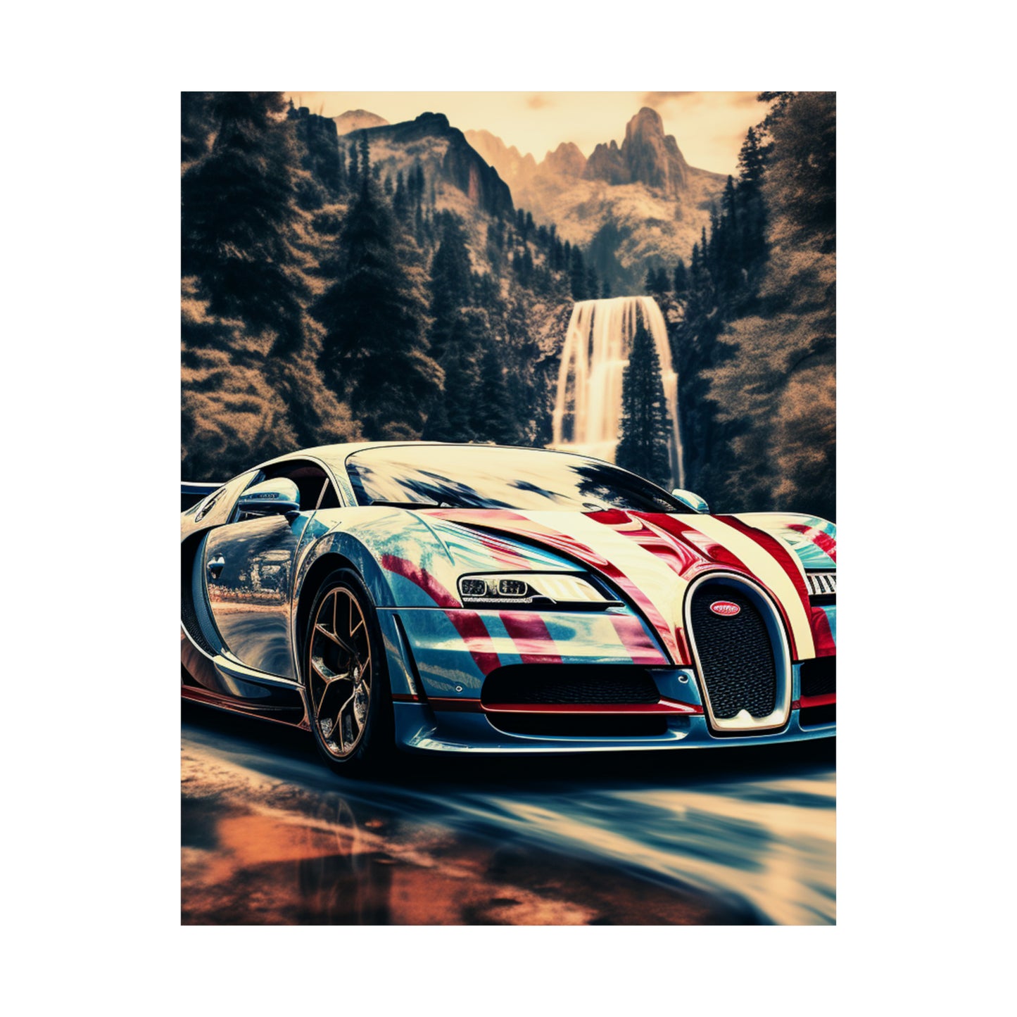 Premium Matte Vertical Posters Bugatti Waterfall 1