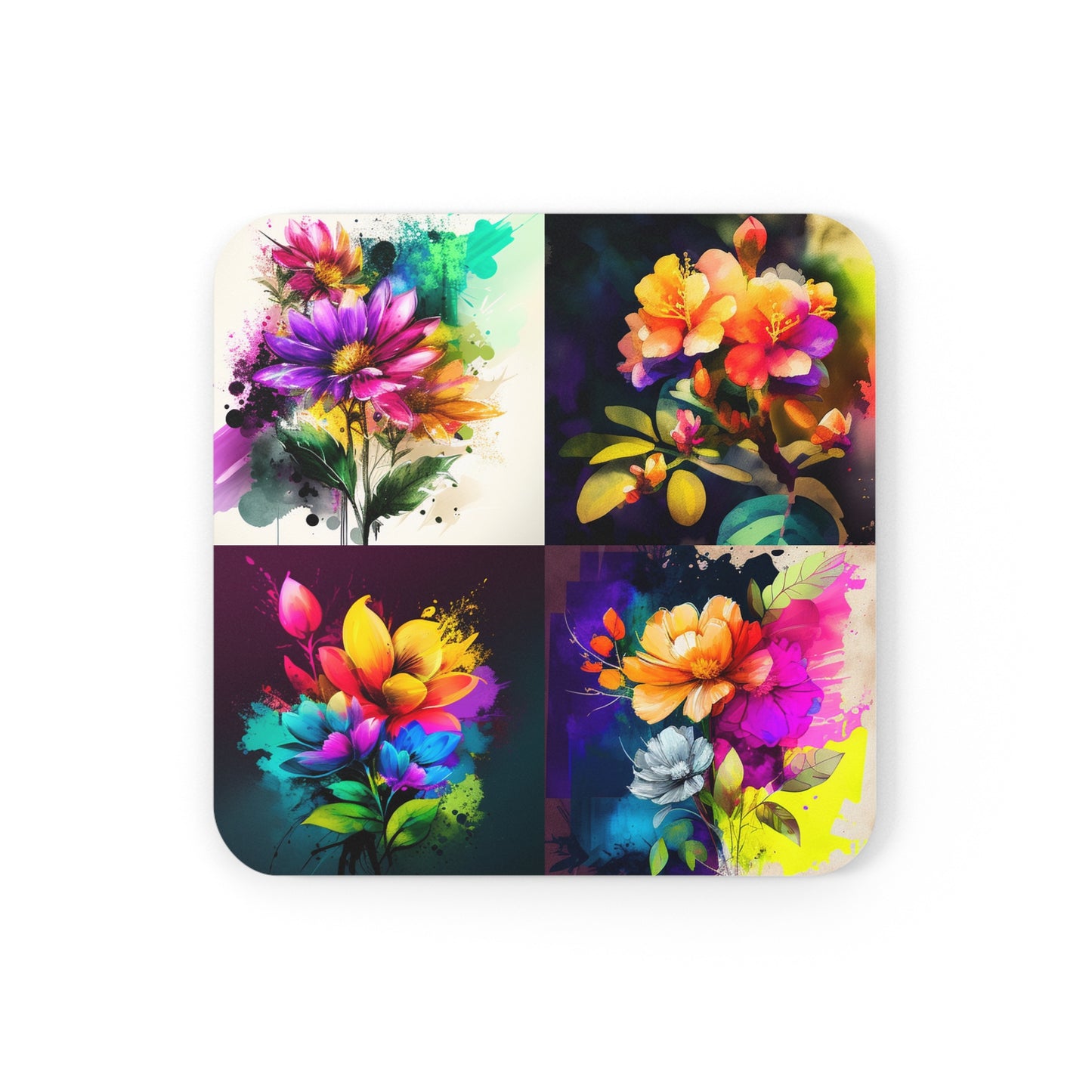 Cork Back Coaster Bright Spring Flowers 5