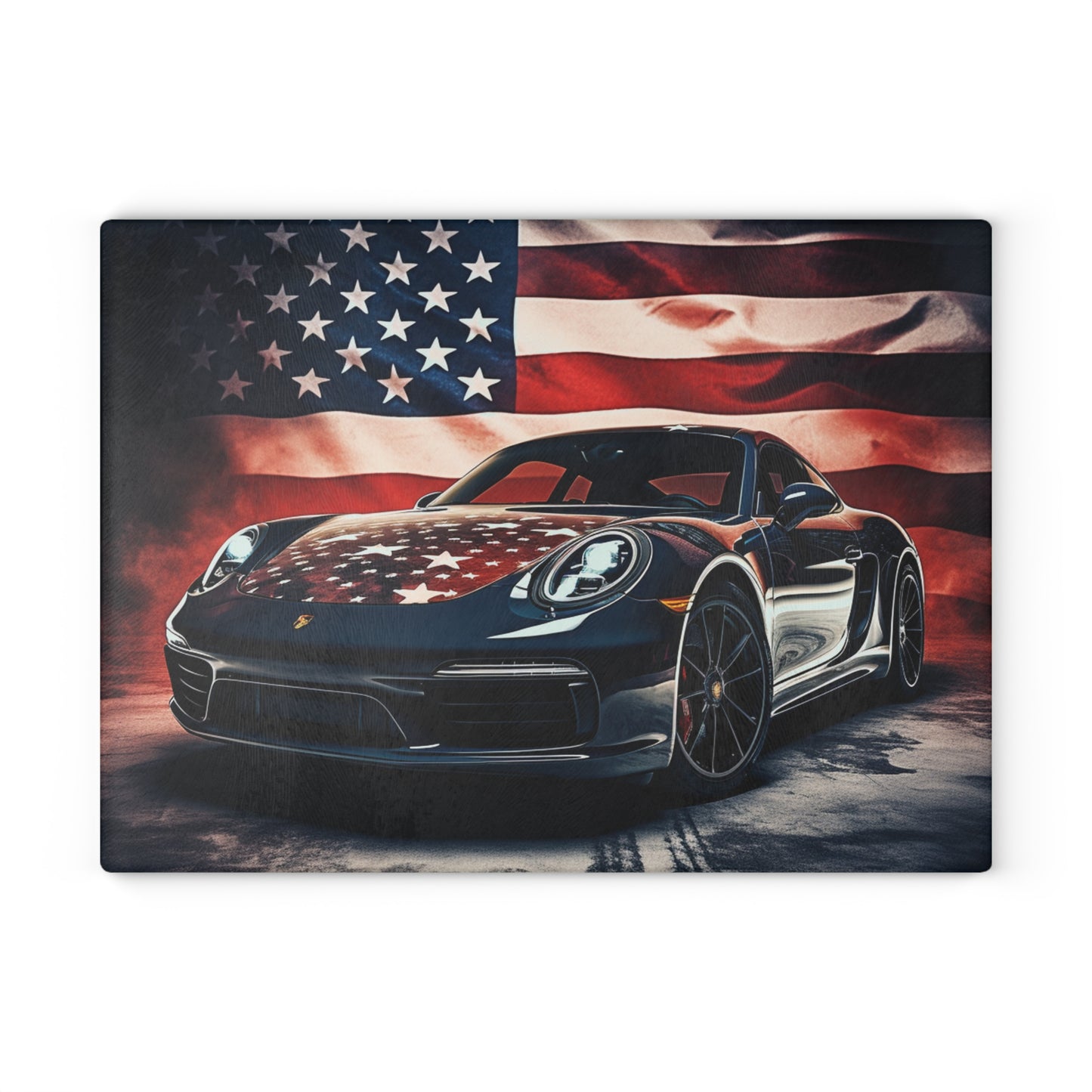 Glass Cutting Board Abstract American Flag Background Porsche 2