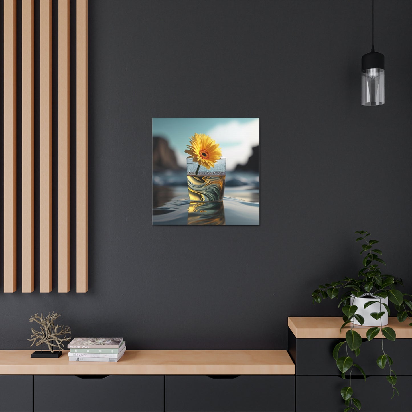 Canvas Gallery Wraps yello Gerbera glass 2