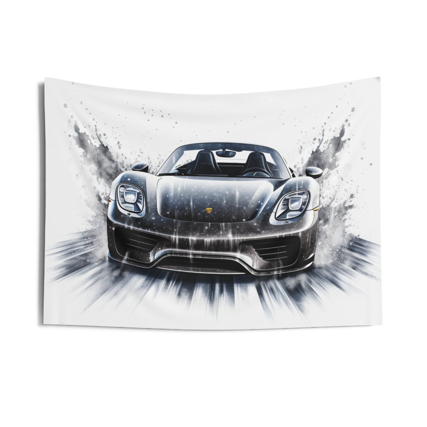 Indoor Wall Tapestries 918 Spyder white background driving fast with water splashing 3
