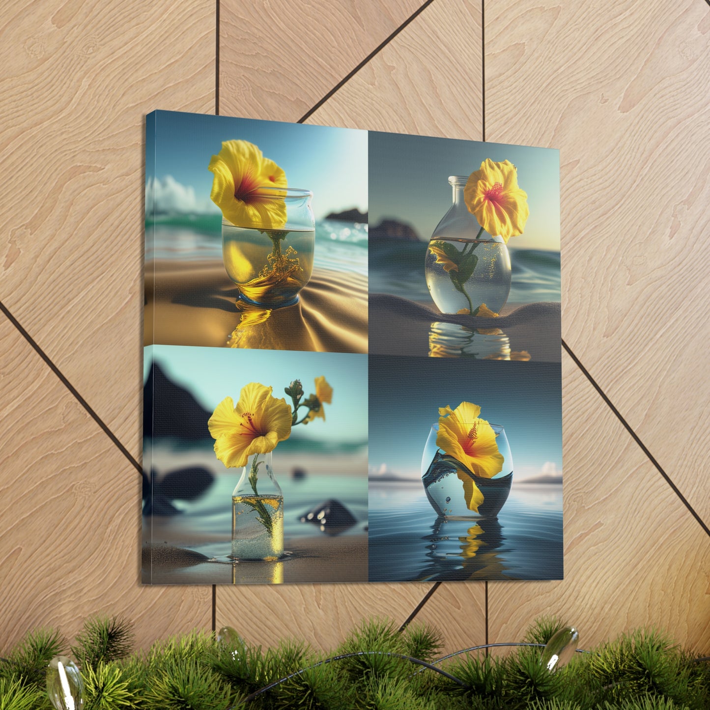 Canvas Gallery Wraps Yellow Hibiscus glass 5