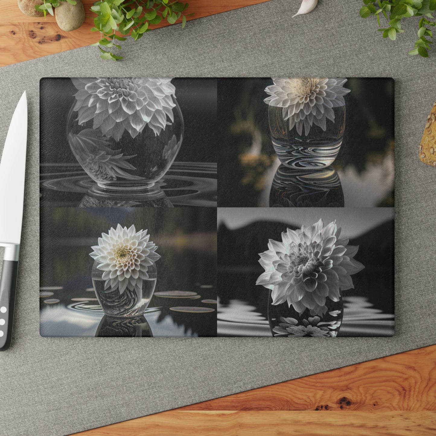 Glass Cutting Board White Dahlia 5