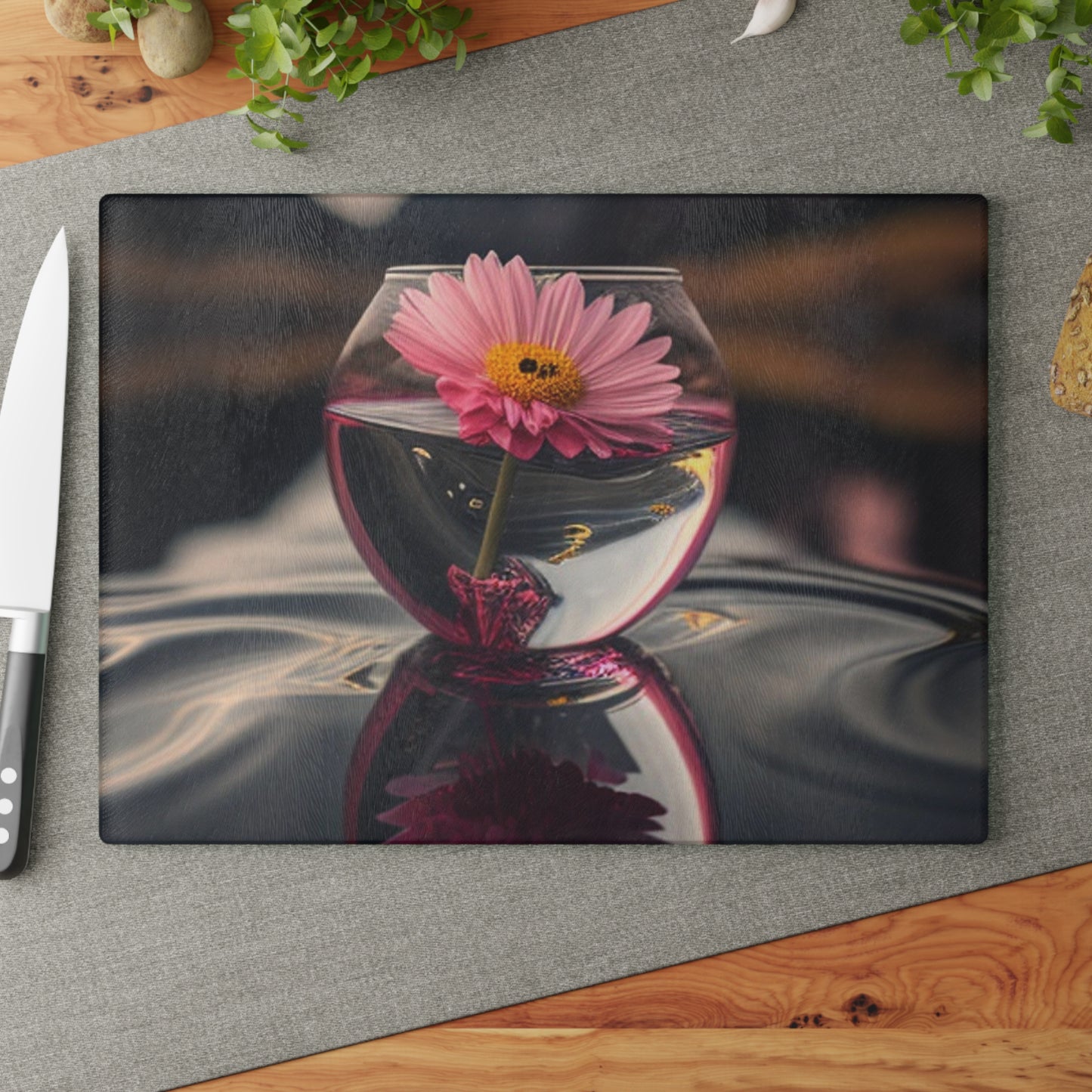 Glass Cutting Board Pink Daisy 1