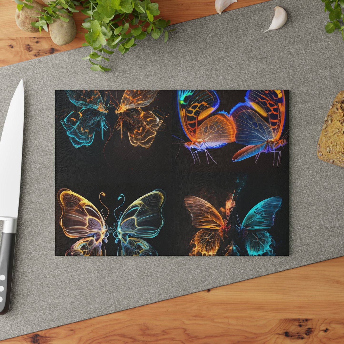 Glass Cutting Board Neon Glo Butterfly 5