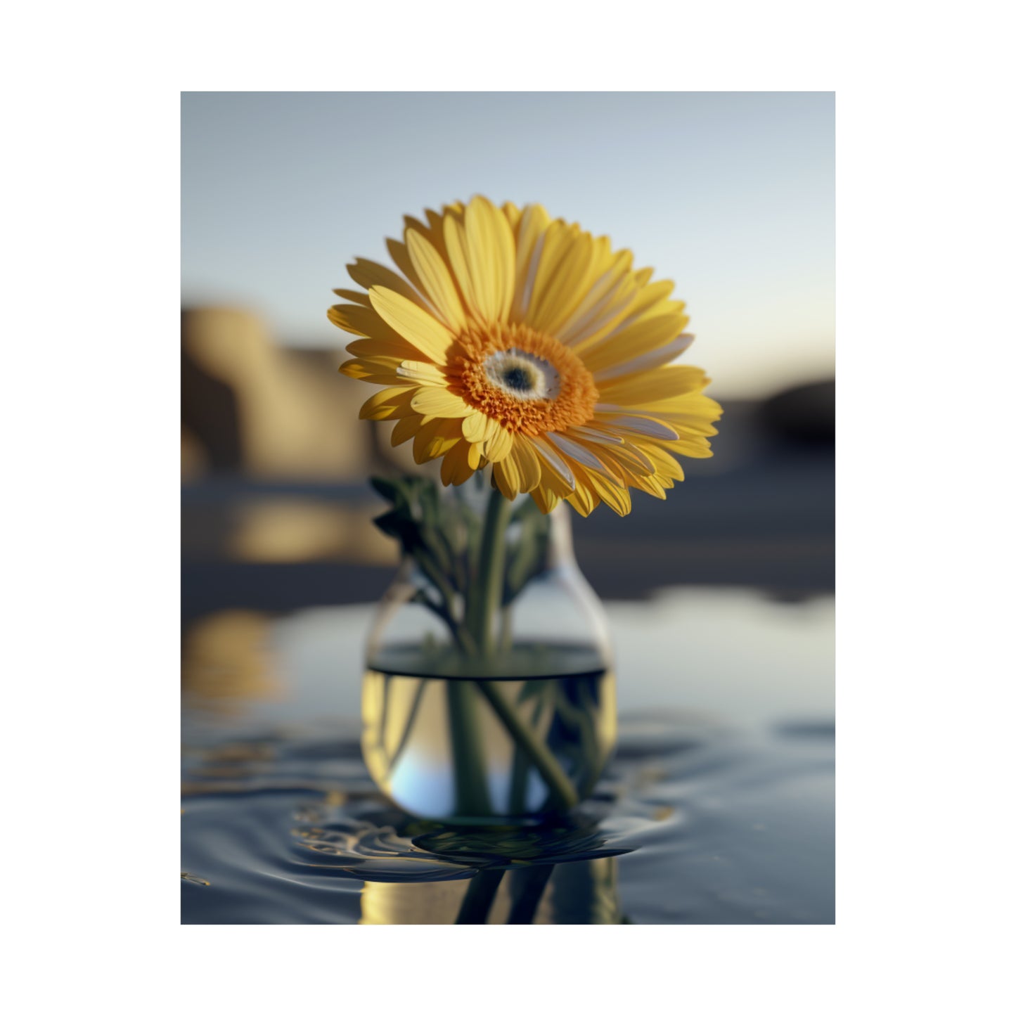 Premium Matte Vertical Posters yello Gerbera glass 4