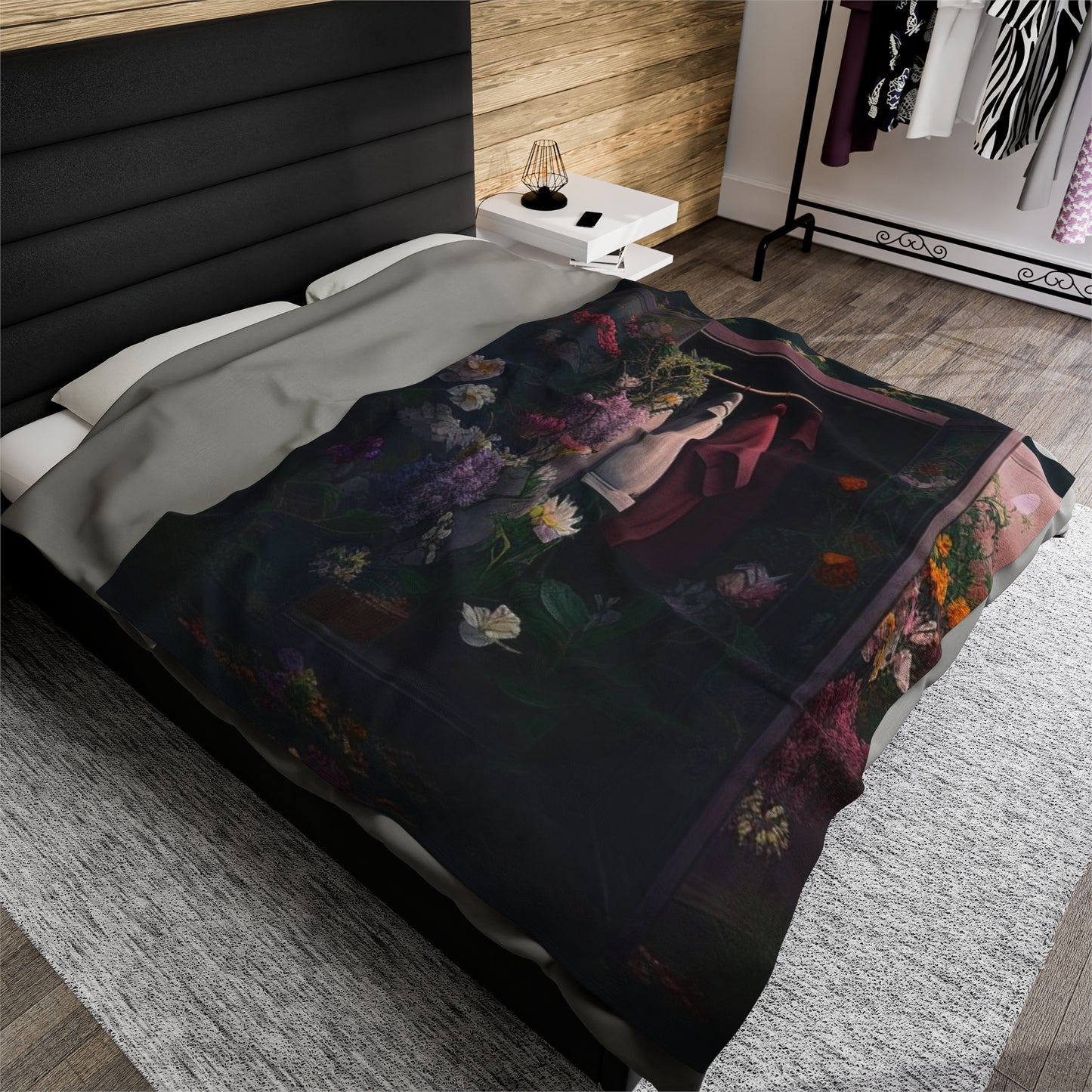 Velveteen Plush Blanket A Wardrobe Surrounded by Flowers 2